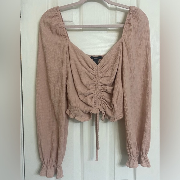 Forever 21 Tops - Forever 21 Ruched V-neck Rose Pink Off-the-shoulder Crop Top Size L